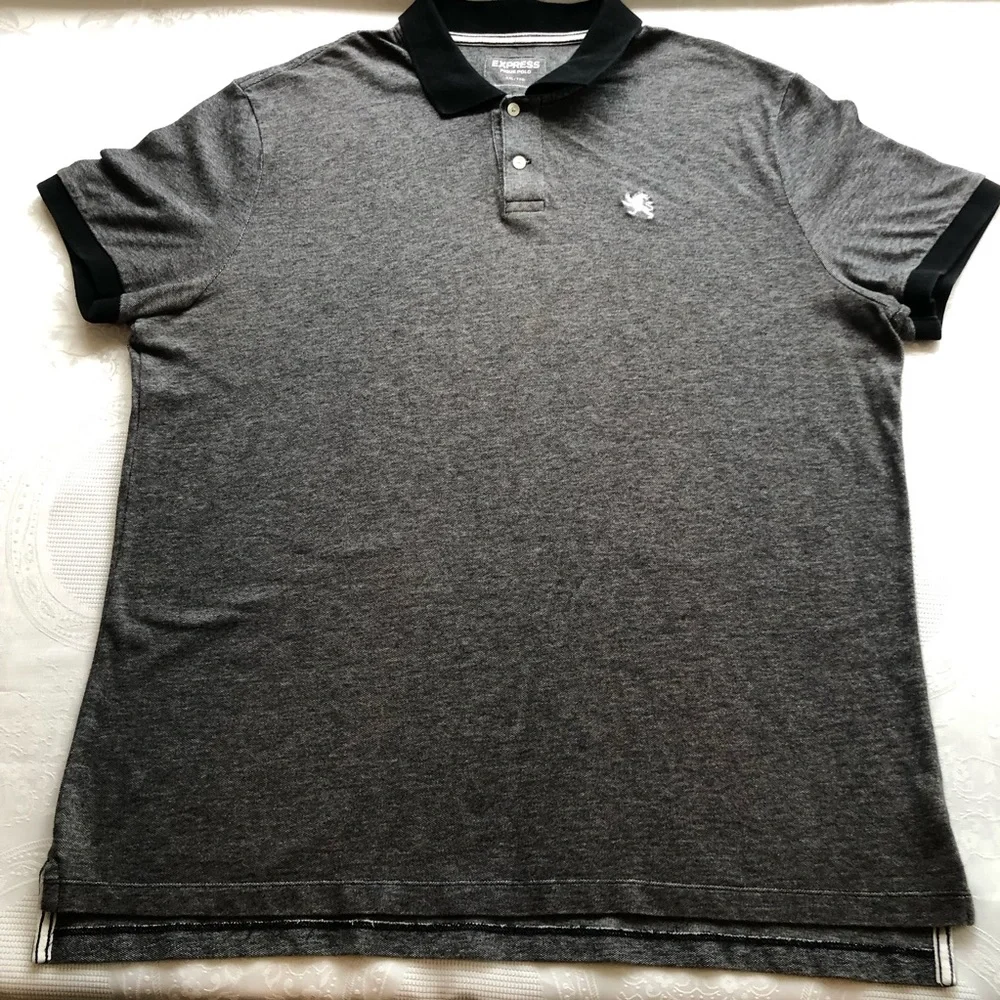 Express Pique Polo Gray Shirt Men’s Size XXL Short Sleeves Button-Up Casual-Fit